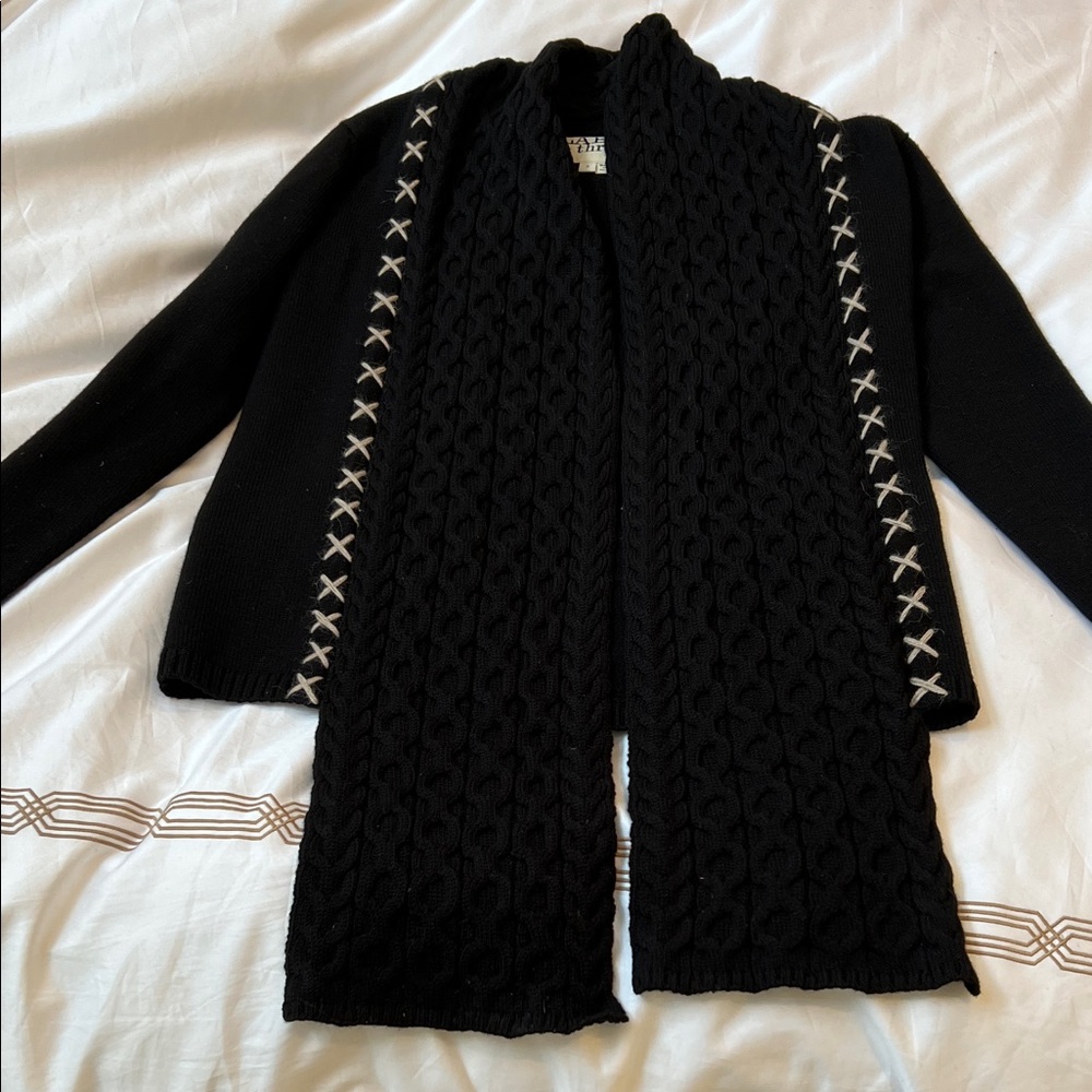 Elegant Black Cardigan with Scarf by Label + Thread